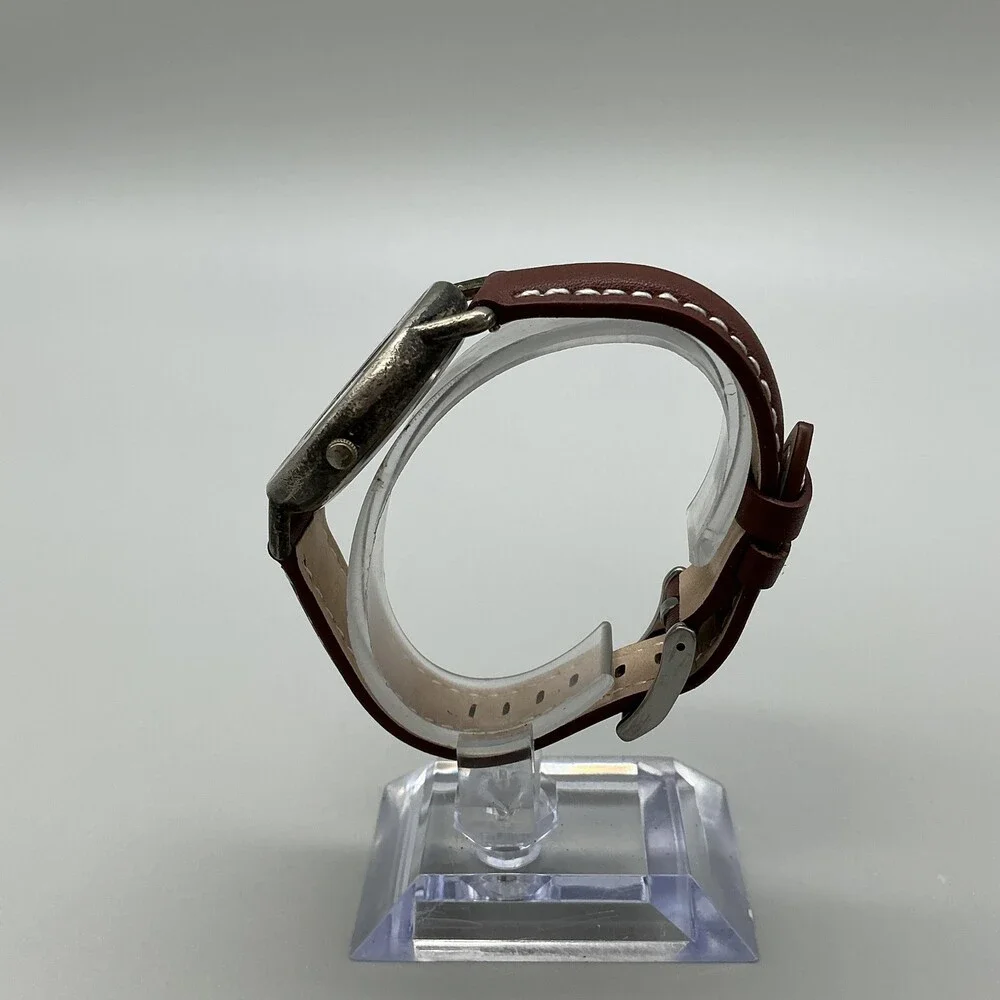 Vintage Fossil Club Fossil Mens Watch 36mm Silver Tone Brown Leather New Battery